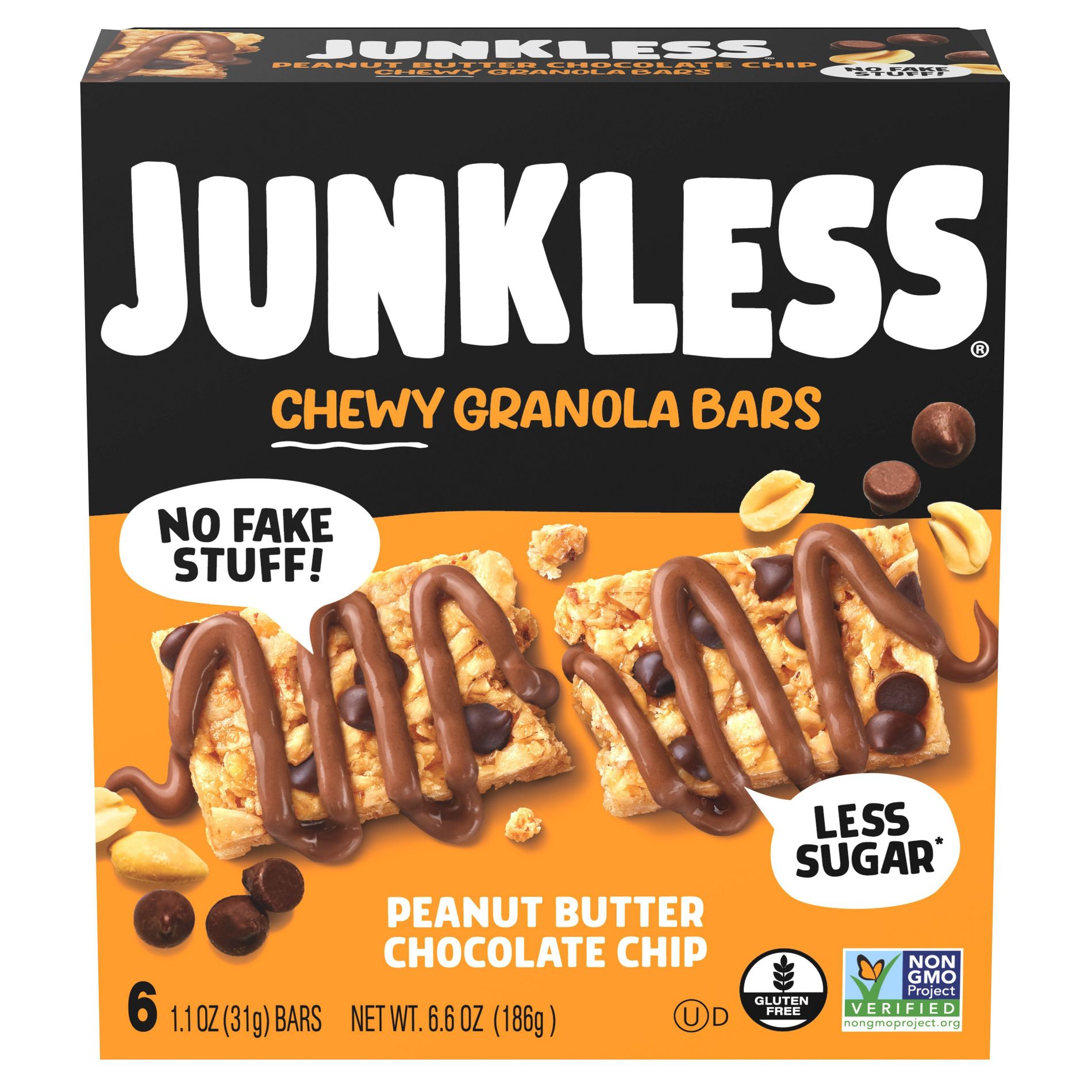 JUNKLESS Peanut Butter Chocolate Chip Chewy Granola Bars - 6.6oz/6ct