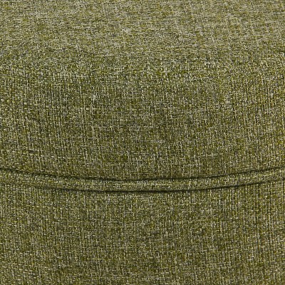 Green Tweed Round Storage Ottoman with Wood Legs