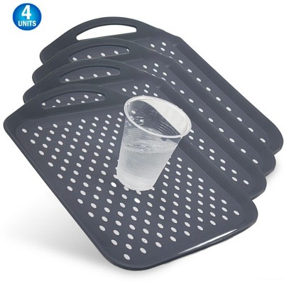 5 Star Super Deals Non Slip Serving Tray With Handles - Rubber Silicone Grip Anti Spill Plastic Food Carrying Tray - 4PC