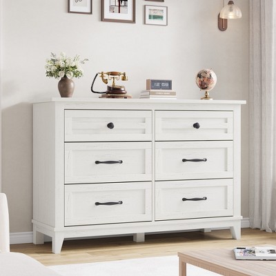 6 Dresser for Bedroom, 47" Wide Dresser, Wide Drawer Dresser with Storage Freestanding, Wooden Closet Dresser Storage Chest for Bedroom, White