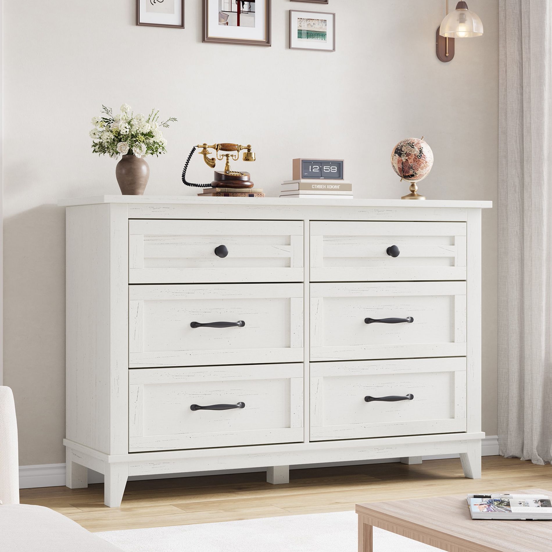 6 Dresser for Bedroom, 47" Wide Dresser, Wide Drawer Dresser with Storage Freestanding, Wooden Closet Dresser Storage Chest for Bedroom, White