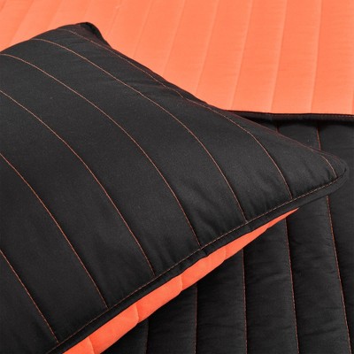 Reversible Black and Orange Microfiber Quilt Set Full/Queen Size