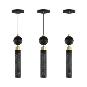 DAKAFUL 3PackAdjustable Metal Mesh Pendant Light with Spray - Painted Ironwork, E26 Base,Modern Cylinder Pendant Lamp for Kitchen Dining Room(Black) - 1 of 4