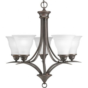 Progress Lighting Trinity 5-Light Chandelier, Steel, Antique Bronze, Etched Glass Shades - 1 of 2