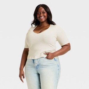 Women's Short Sleeve V-Neck Slub T-Shirt - Universal Thread™ - 1 of 3