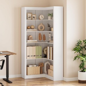 71.8" Farmhouse Corner Bookcase, 5-Tier L-Shaped Bookshelf with Heavy Duty Storage, Space-Saving Display Shelf for Living Room, Office - 1 of 4