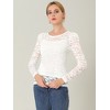 INSPIRE CHIC Women's Vintage Semi-Sheer Puff Long Sleeve Embroidery Lace Floral Blouse - 4 of 4