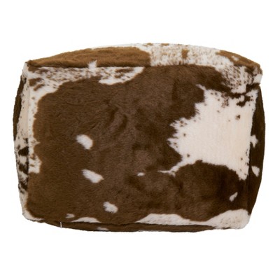 Brown and White Faux Fur Cow Hide Pouf, 20" x 20" x 14"