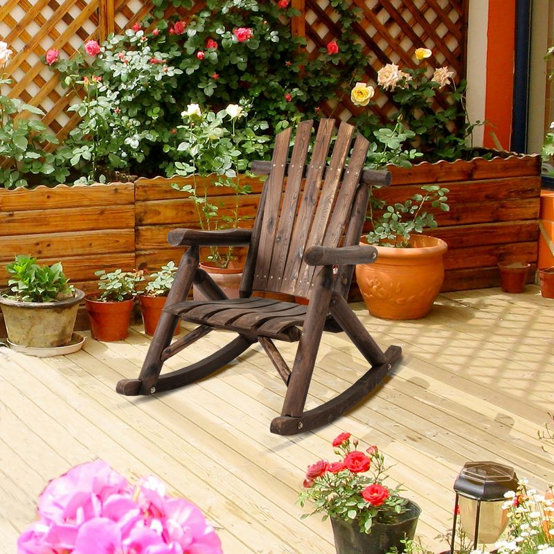 Outsunny Wooden Adirondack Rocking Chair, Outdoor Rustic Log Rocker with Slatted Design for Patio, 2 of 7