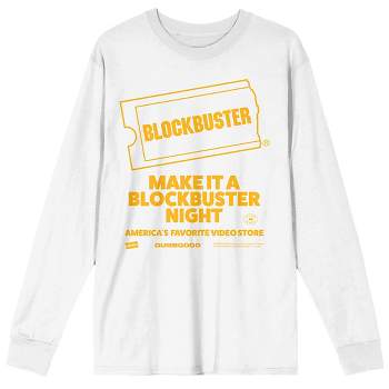 Blockbuster Make It A Blockbuster Night Crew Neck Long Sleeve White Adult Tee