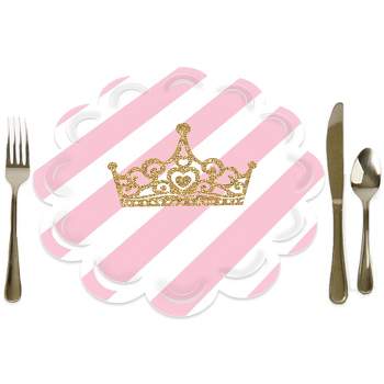 Big Dot of Happiness Little Princess Crown Princess Baby Shower or Birthday Party Round Table Decorations - Paper Chargers - Place Setting For 12