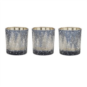 Navy Pine Tree Glass Votive Holder (Set of 3) - 1 of 3