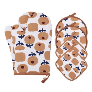 REGALWOVEN Cotton Heat Resistant Stain-Resistant Oven Mitts 2 Pcs with Pot Holders 4 Pcs 11x7.1inch - 1 of 4