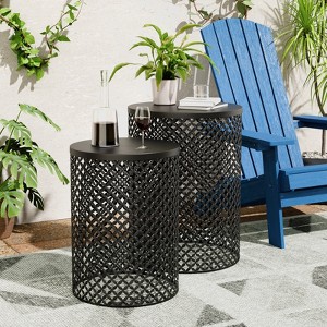 VisioGear 2PCS Patio End Tables, Indoor Outdoor Nesting End Carved Trellis Design Side Table, Black, 12.5"*12.5"*16.5" - 1 of 4