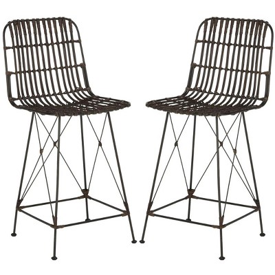 Minerva Brown and Black Wicker Counter Stools, Set of 2