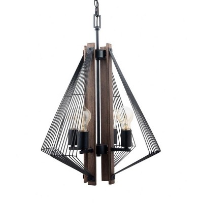 Zenith Black and Wood 24" Modern Pendant Light with LED Bulbs