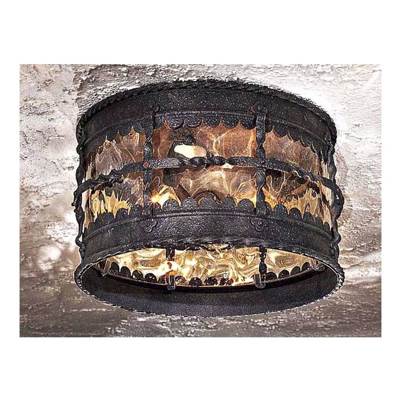 Minka Lavery Industrial Outdoor Ceiling Light Fixture Spanish Iron Damp Rated 7" Champagne Hammered Glass for Post Exterior Barn, 3 of 4