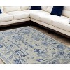 Ivory and Blue Wool Floral Hand Knotted Area Rug With Fringe - 2 of 4
