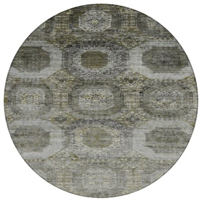 HomeRoots 8' Pewter And Silver Round Medallion Washable Indoor Outdoor Area Rug
