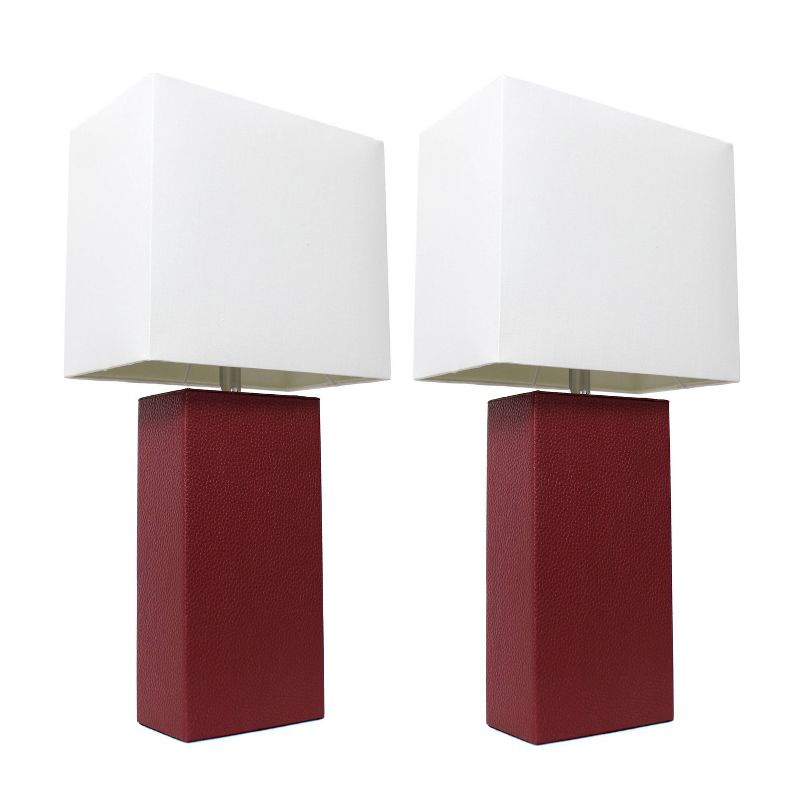 Set of 2 Leather Table Lamps with Fabric Shades - Elegant Designs, 1 of 6