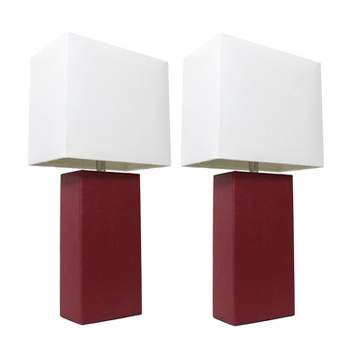 Set of 2 Leather Table Lamps with Fabric Shades - Elegant Designs