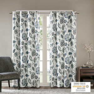 Floral Printed Room Darkening Sheen Window Panel, White Dobby Jacquard Fabric Foamback Finish Curtain for Luxurious Decor Style - 1 of 4