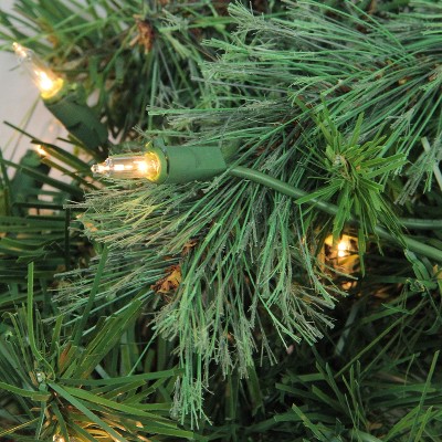Luminous Pine Outdoor Winter Wreath with Clear Lights and Ribbon Accents