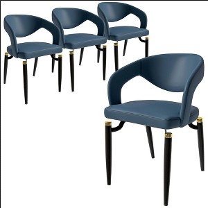 LeisureMod Leather Dining Chair Curved Back Iron Legs Contemporary Kitchen Side-Chairs Set of 4 Entice Collection - 1 of 4