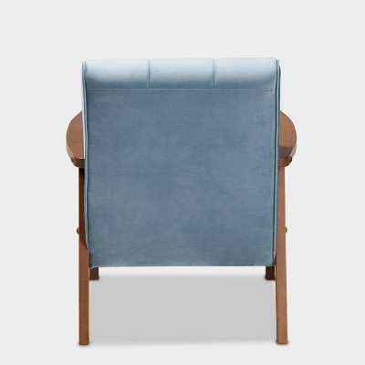 Asta Light Blue Velvet Upholstered Wood Armchair