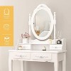 Angel Sar White Vanity Set with Vanity Stool & Carved Patterns, Makeup Vanity Desk with Rotatable Mirror - 4 of 4