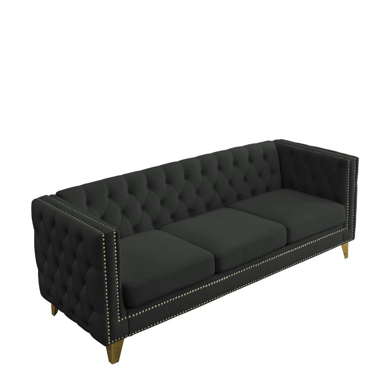 Living Room Modern Velvet Sofa With Button Tufted Square Arms And Metal Legs - ModernLuxe, 5 of 14