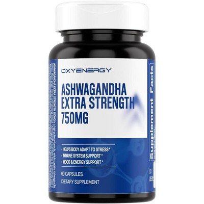 OXYENERGY Ashwagandha Capsules,750mg Extract KSM-66 Ashwa for Strength & Mood Support, Immune Support Supplement,60 Capsules