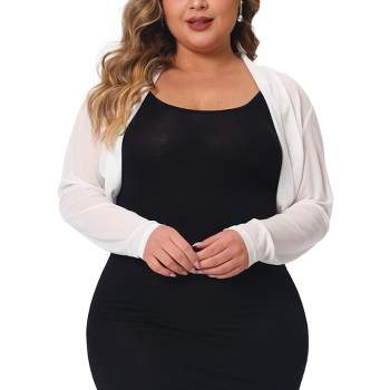 Agnes Orinda Women's Plus Size Mesh Crop Long Sleeve Open Front Cardigans
