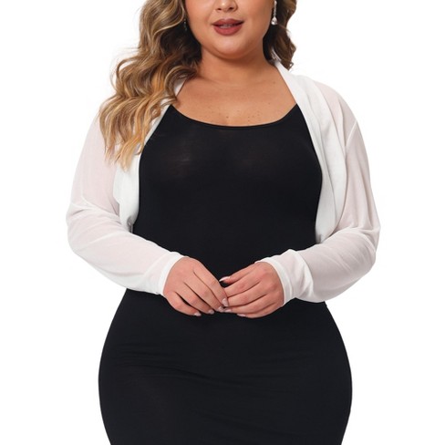 Agnes Orinda Women's Plus Size Mesh Crop Long Sleeve Open Front