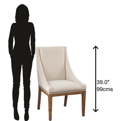 Cream Linen Upholstered Accent Chair with Brown Wood Frame