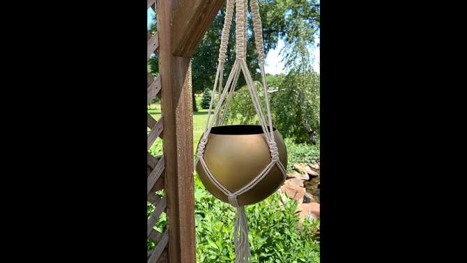 Macrame Hanging Planter with Gold Metal Planter Pot - Foreside Home & Garden, 2 of 11, play video
