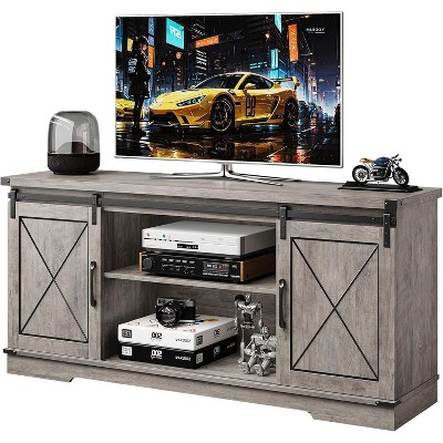 Farmhouse TV Stand and Entertainment Center for TV Up to 65 Inches with Sliding Barn Doors and Adjustable Shelf, TV Media Storage Console Table