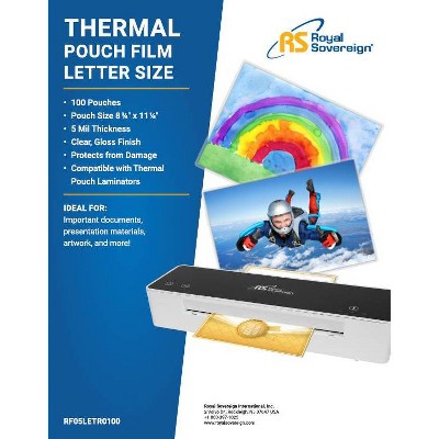 Royal Sovereign 100ct Letter Size 5 Mil Thermal Pouch Laminating Film