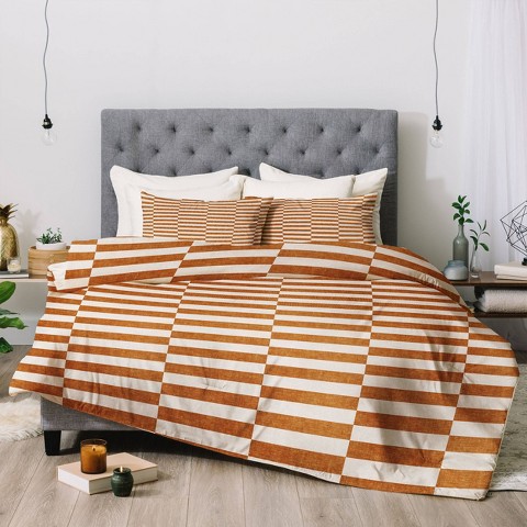 Deny Designs Queen/Full Little Arrow Design Co Aria Rectangle Tiles Comforter Set Orange - Deny Designs: Modern Geometric Bedding