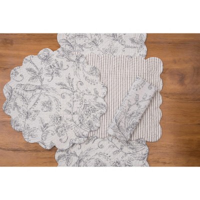 Grey and White Cotton Songbird Pattern Table Runner