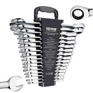 VEVOR Combination Wrench Set, 16-Piece Ratcheting Wrench Set with Organizer Rack, Cr-V Steel Wrench Set Metric 8 mm to 24 mm, Black&Silver - 1 of 4