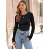 Women's Long Sleeve Knit Shirts Tops Soft Crewneck Blouse Stretch Fitted Fall Business Casual Y2K Outfits - 2 of 4