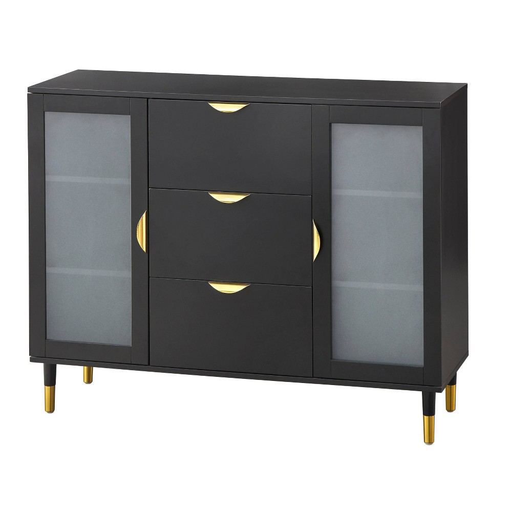 Photos - Storage Сabinet Kragen Sideboard Black - Buylateral: Buffet Table with Glass Doors, Adjust