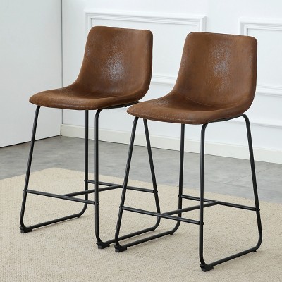 Syemin Dining Chairs Upholstered Velvet Bar Stools Set of 2 Modern Kitchen Counter Height Barstools Indoor Dining Chairs, Brown, 17.7"*14.57"*37"