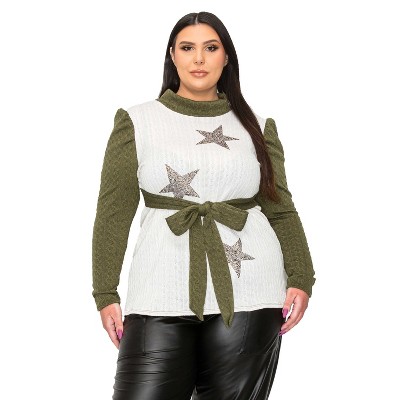 L I V D Women's Britt Star Embellished Waist Tie Sweater