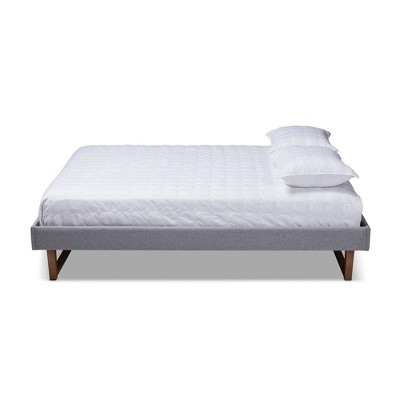 Liliya Queen-Size Walnut Wood & Light Grey Tufted Upholstered Bed Frame