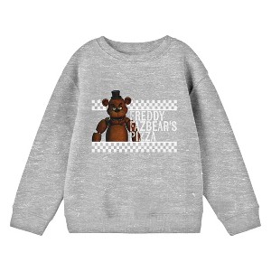 Five Nights At Freddy's Freddy Fazber's Pizza Crew Neck Long Sleeve Athletic Heather Youth Sweatshirt - 1 of 2
