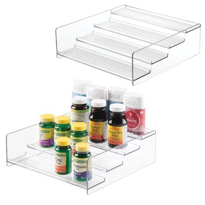 mDesign Plastic Expandable 3-Tier Shelf for Medicine, Vitamins, White