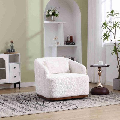 CAVINAS PU Leather Swivel Barrel Accent Chair with Mid-Height Backrest,Upholstered Swivel Living Room Chair,Reading Chairs for Living Room