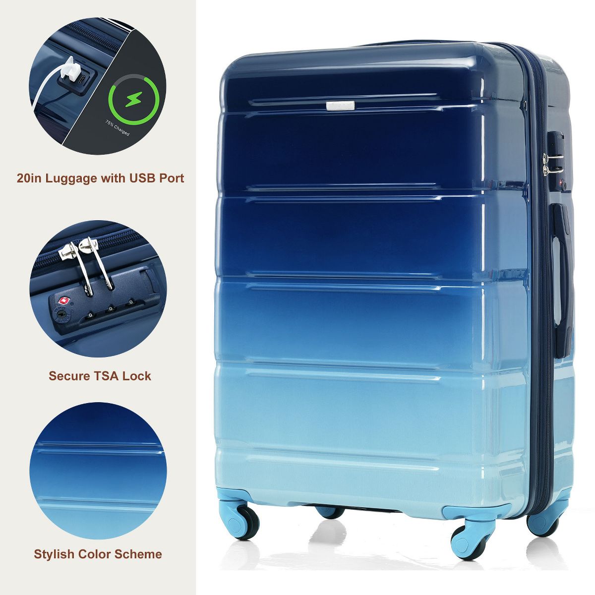 Polibi Hard Shell Luggage Set 5 Piece, 20/24/28 Inch Suitcase with Spinner Wheels, a Travel and Toiletry Bag - thumbnail 6